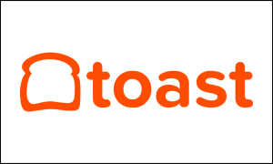 Toast POS logo, highlighting an all-in-one restaurant management system offering online ordering and loyalty programs.